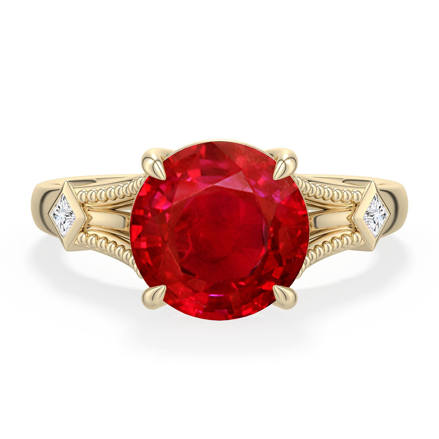 Angara 3.73 CTW Round Ruby Cathedral Engagement Ring with Accents in 18K Yellow Gold