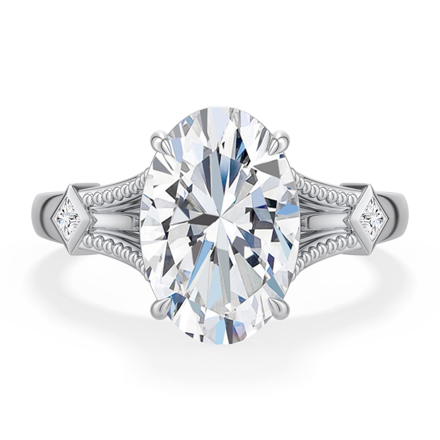 12x8mm GVS2 Oval Diamond Cathedral Engagement Ring with Accents in 18K White Gold - main