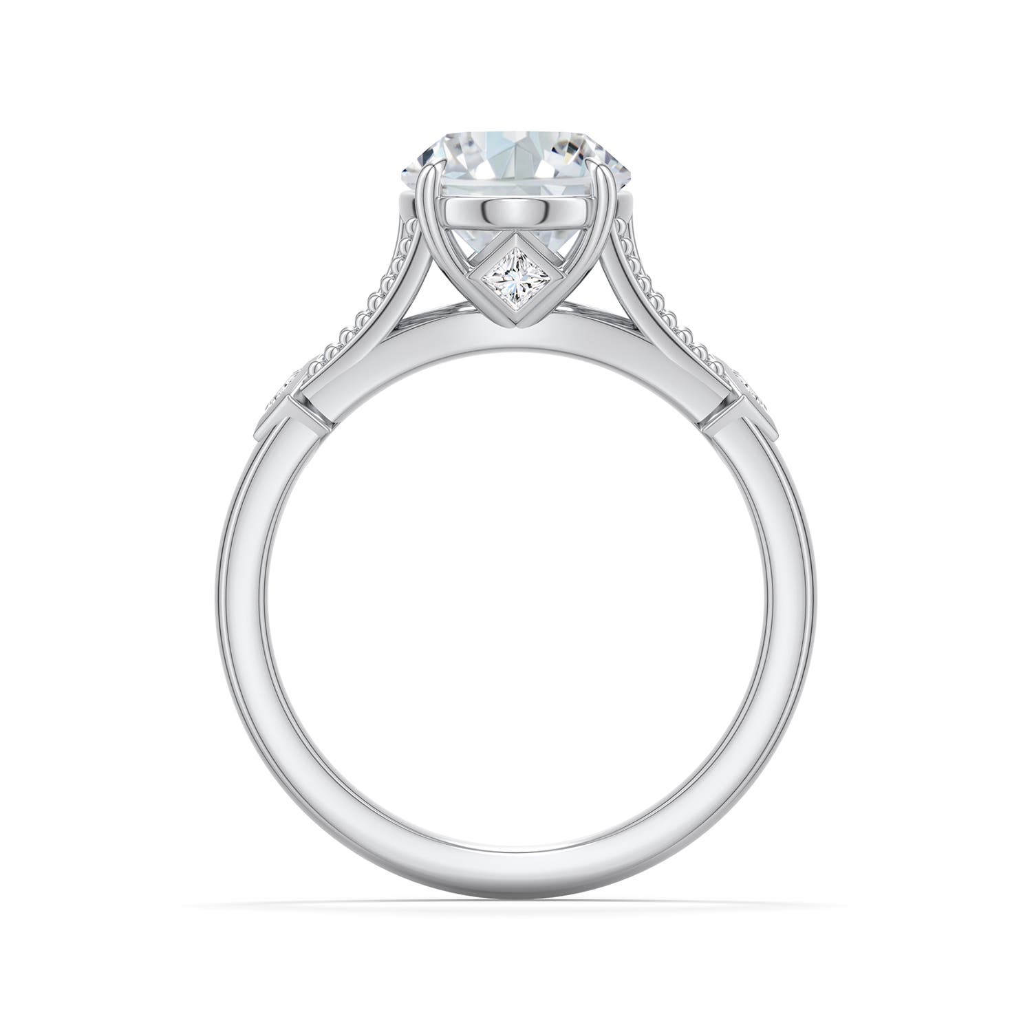 12x8mm GVS2 Oval Diamond Cathedral Engagement Ring with Accents in 18K White Gold - side 1