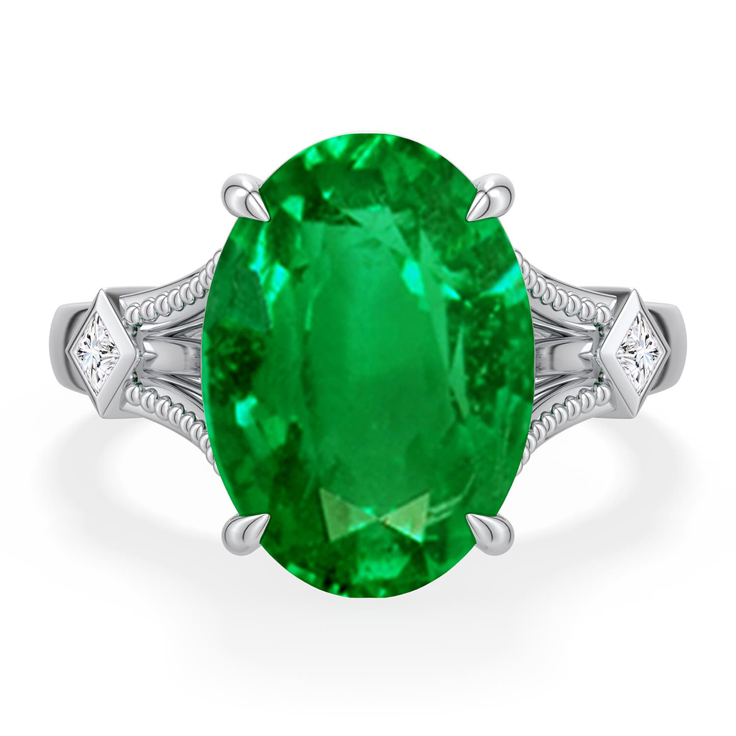 Angara 5.78 CTW Oval Emerald Cathedral Engagement Ring with Accents in 14K White Gold