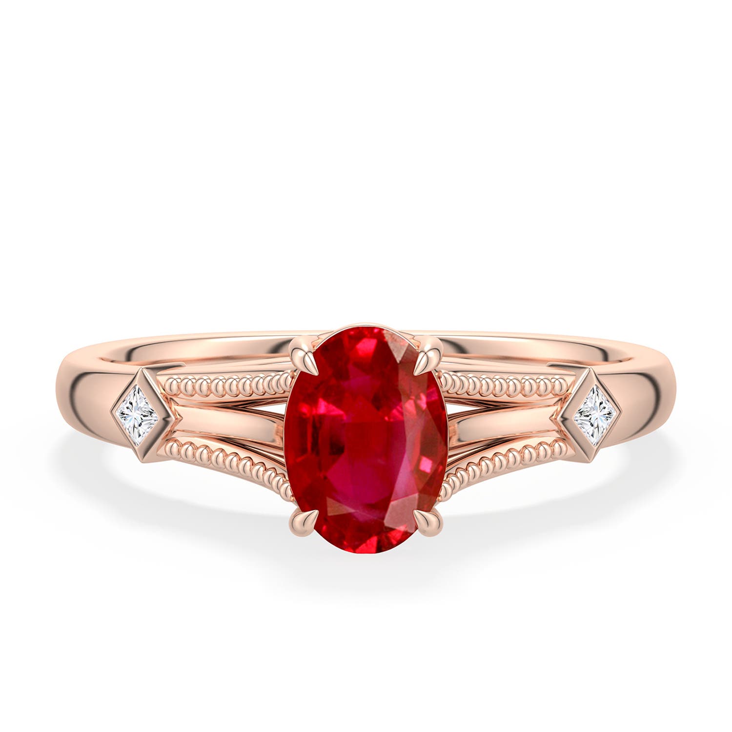 7x5mm AAA Oval Ruby Cathedral Engagement Ring with Accents in Rose Gold - main