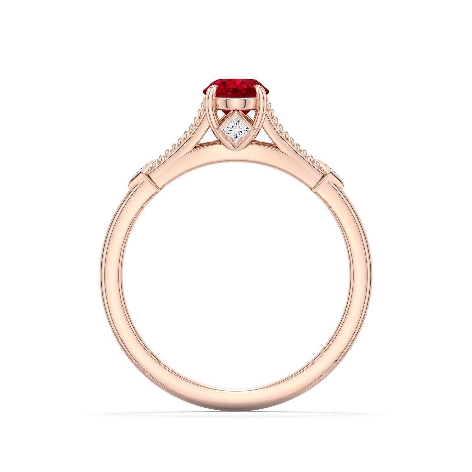 7x5mm AAA Oval Ruby Cathedral Engagement Ring with Accents in Rose Gold - side 1