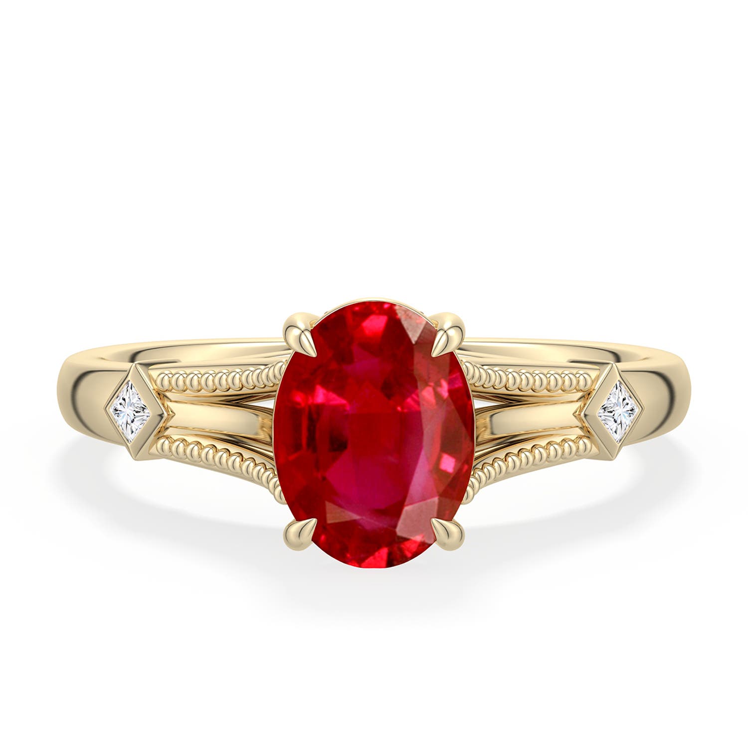 8x6mm AAA Oval Ruby Cathedral Engagement Ring with Accents in Yellow Gold - main