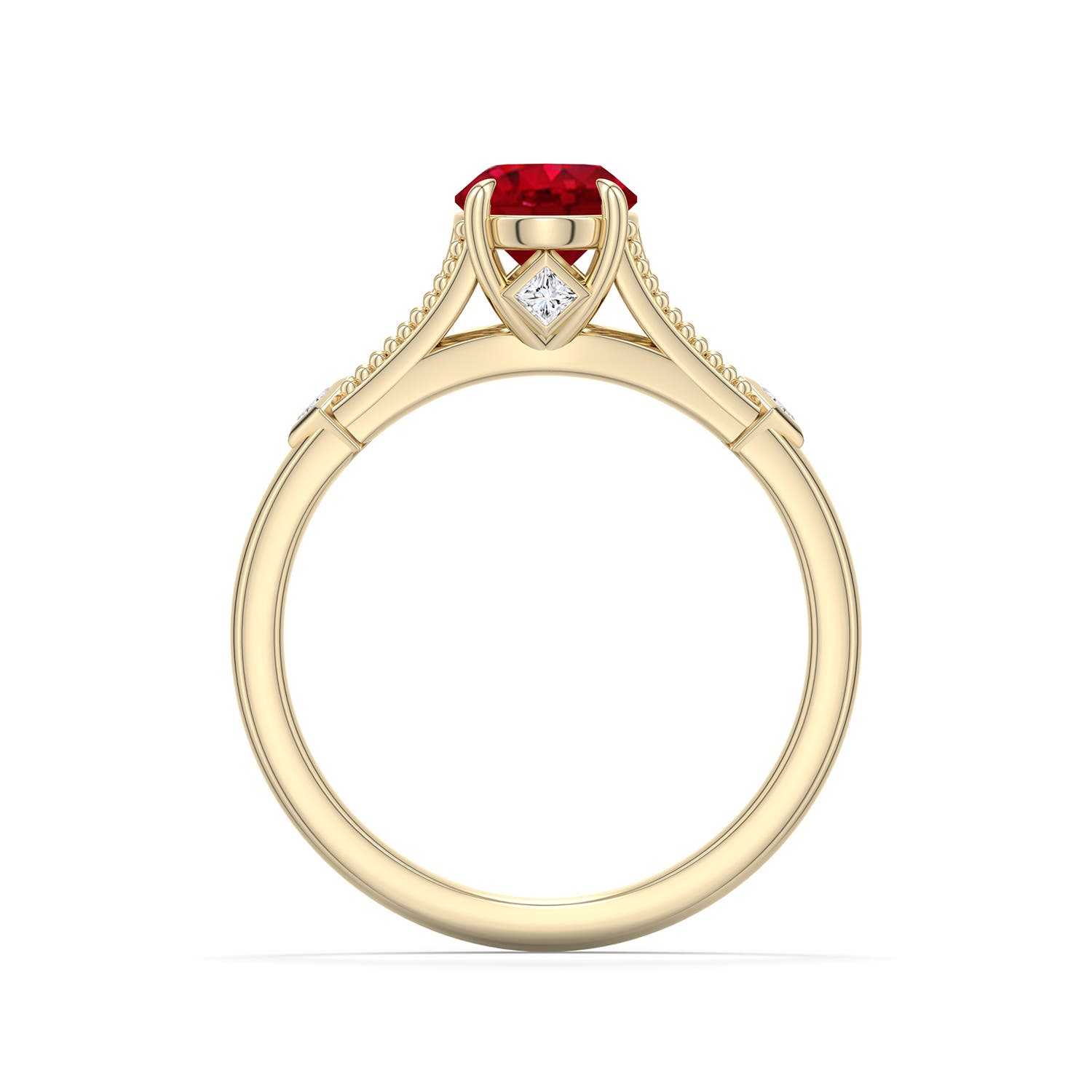 8x6mm AAA Oval Ruby Cathedral Engagement Ring with Accents in Yellow Gold - side 1