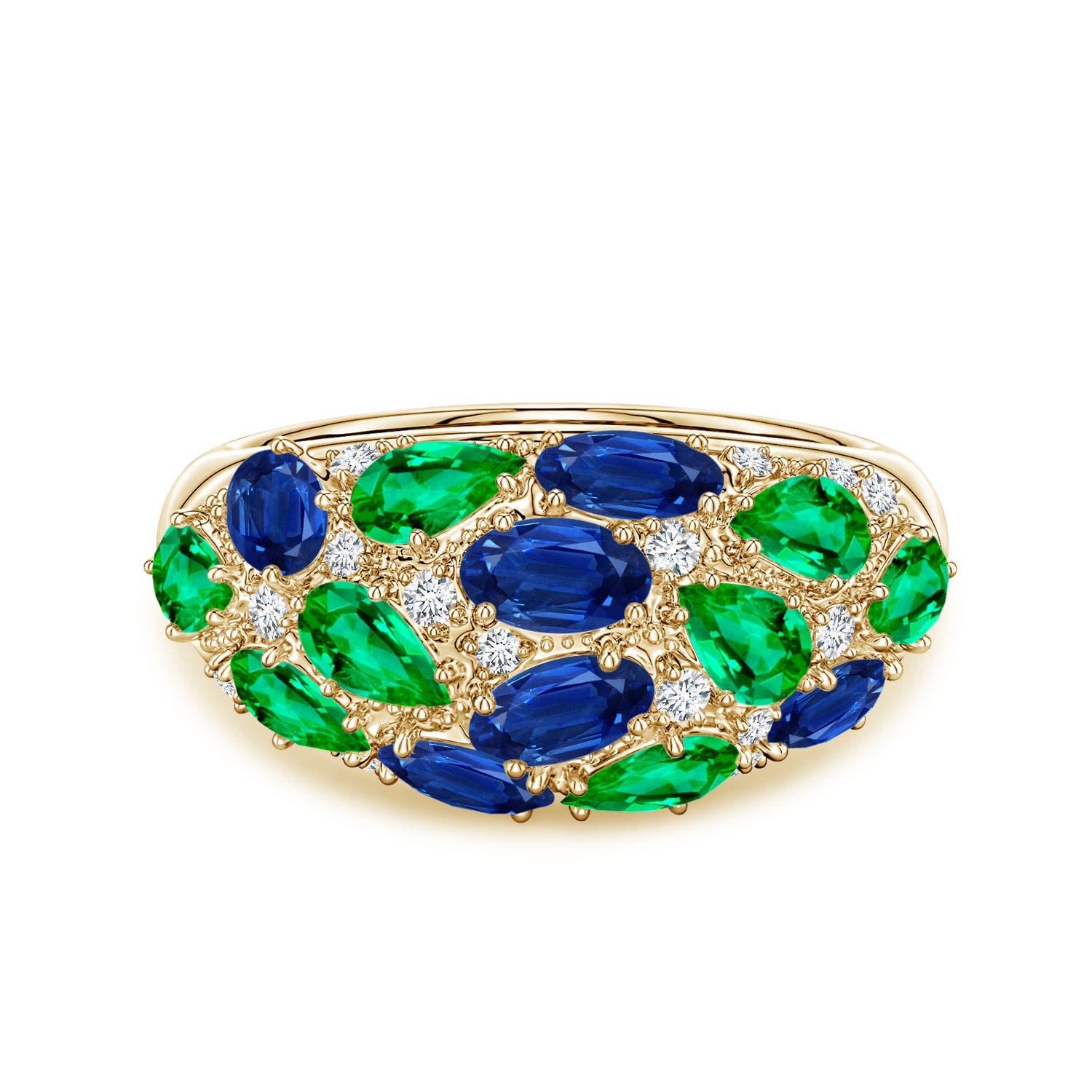 5x3mm AAA The Heritage Collection Multi-Shape Emerald and Blue Sapphire Cocktail Ring by D.K. Surana in Yellow Gold - main