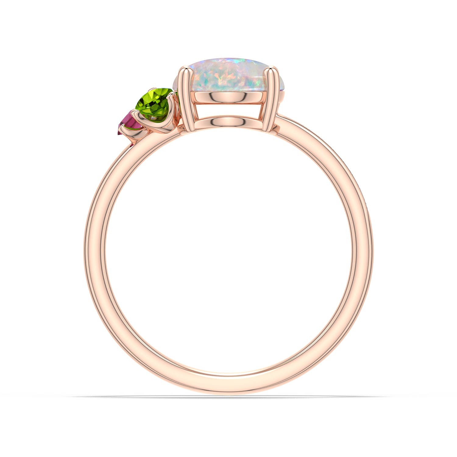 10x8mm AAAA Oval Opal Ring with Multi-Gemstone Cluster in Rose Gold - side 1