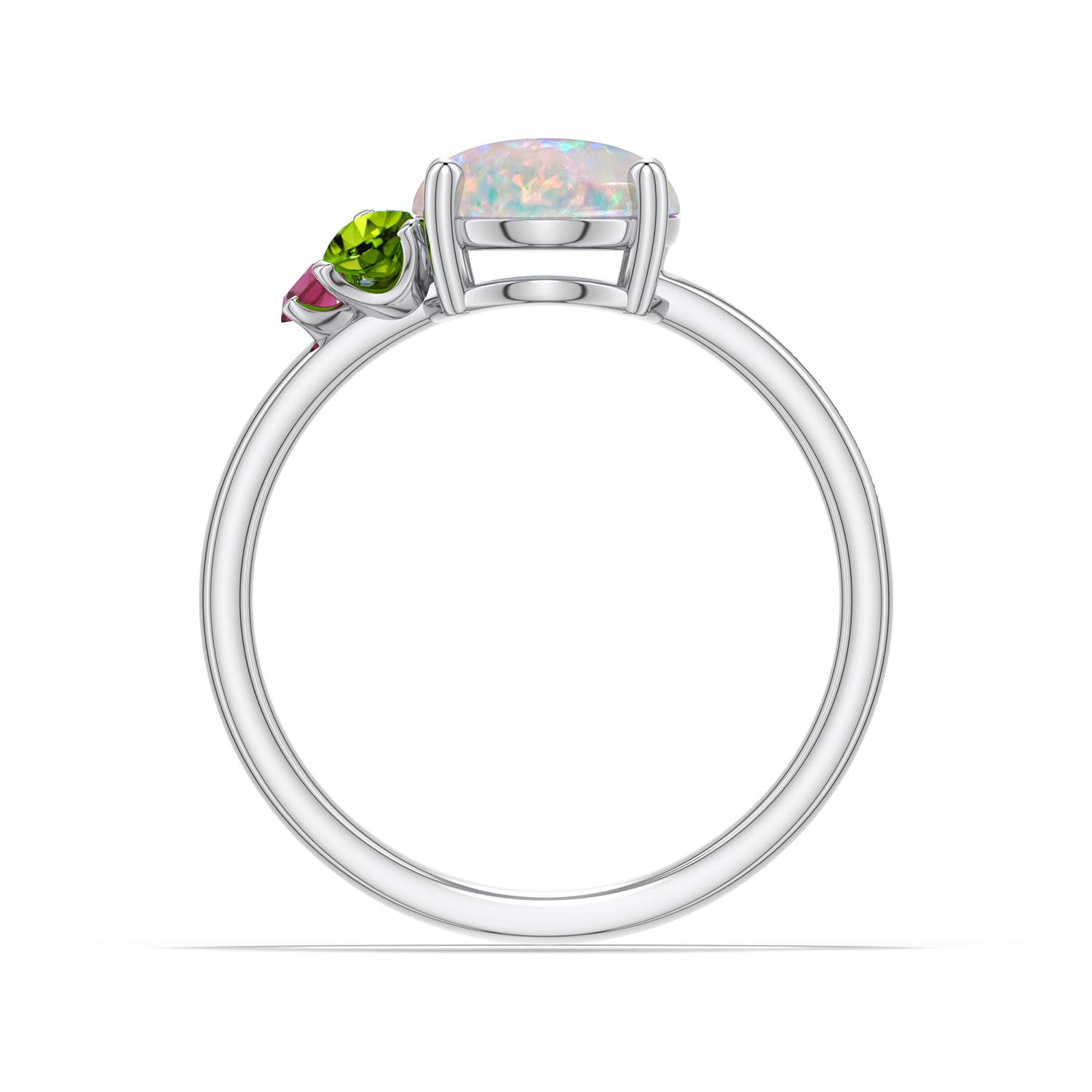 10x8mm AAAA Oval Opal Ring with Multi-Gemstone Cluster in White Gold - side 1
