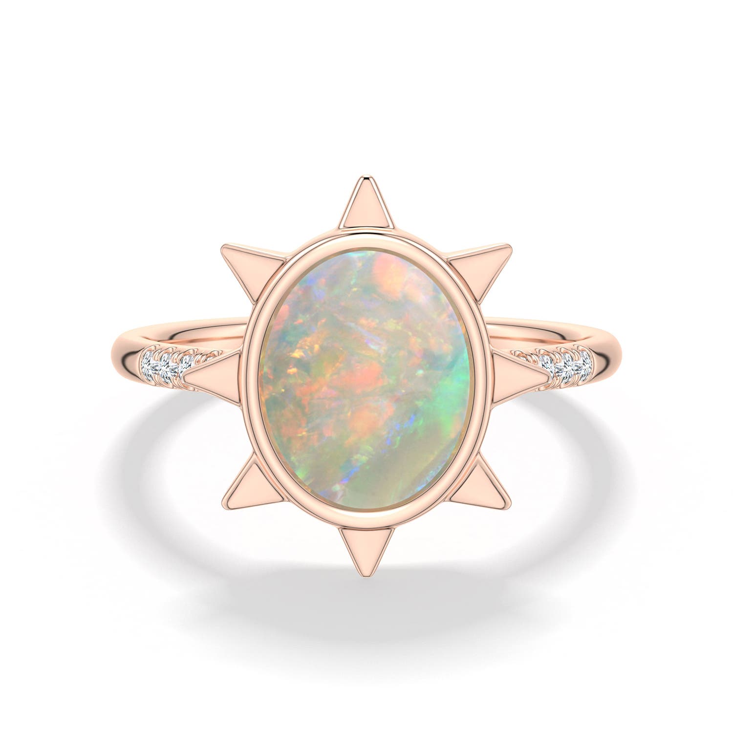 10x8mm AAAA Oval Opal Eight-Point Sun Ring in Rose Gold - main