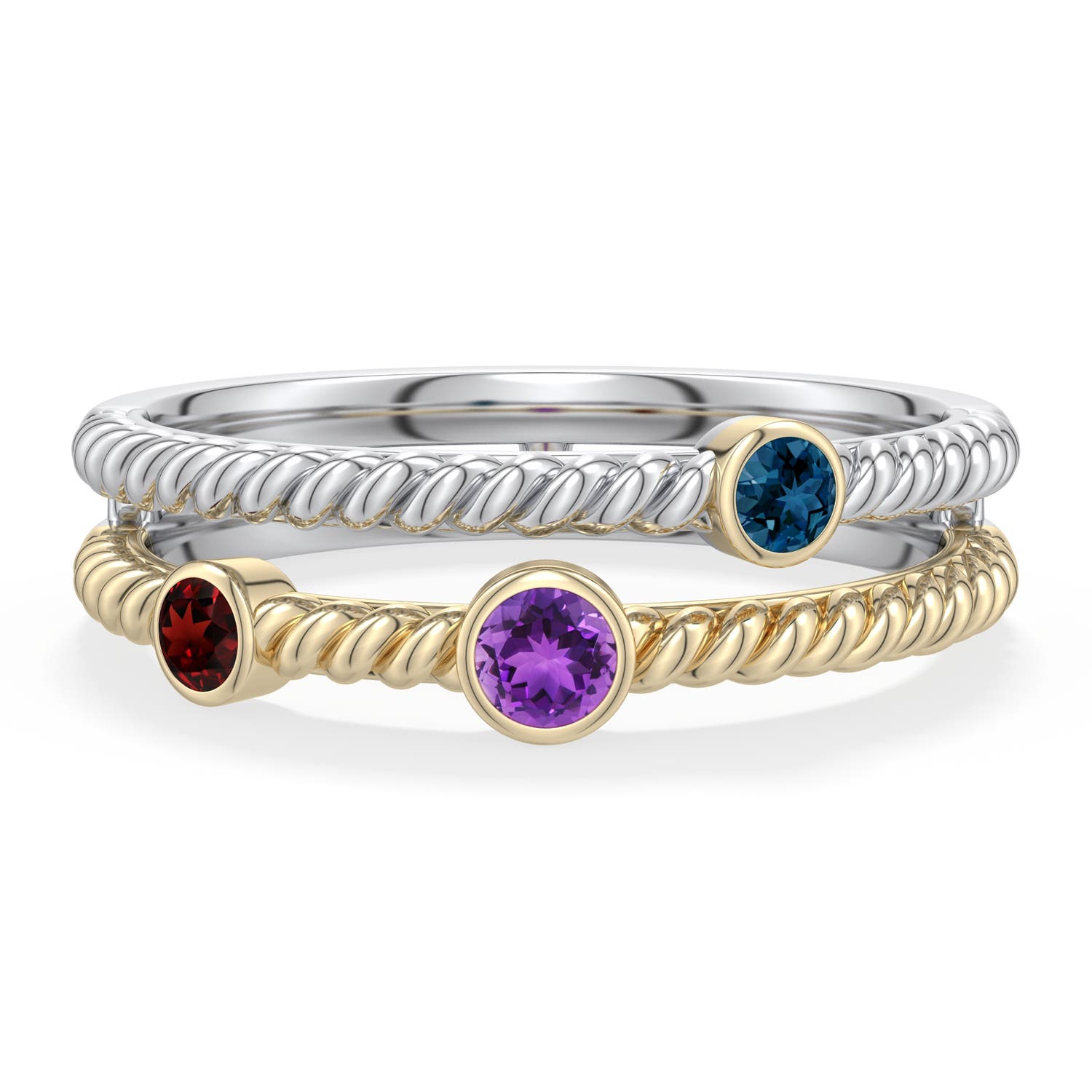 3mm AAA Sterling Silver and 18K Yellow Gold Amethyst Multi-Gemstone Split Shank Ring in 999-18K Mixed Metal - main