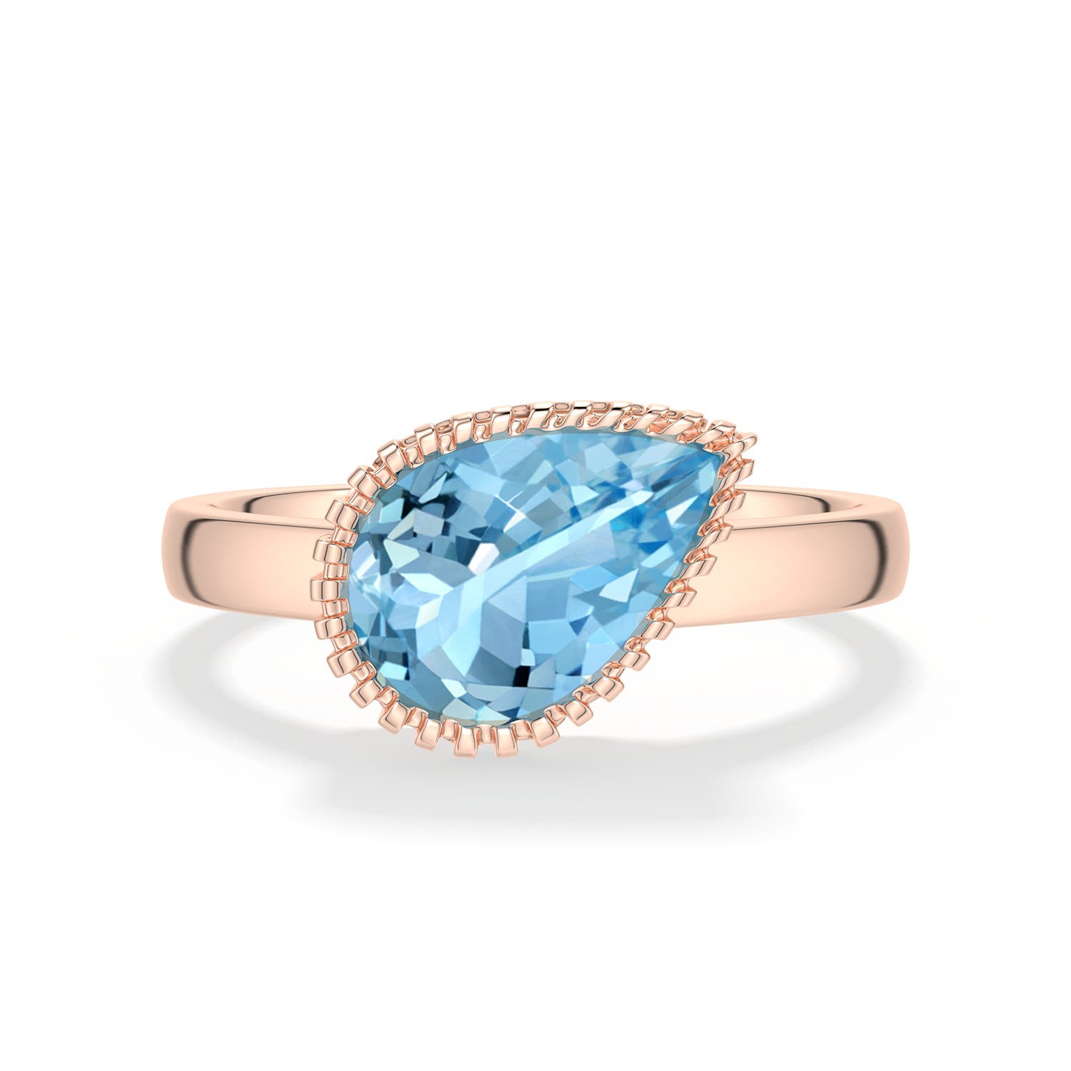10x7mm AAAA Grooved Tilted Pear Aquamarine Solitaire Ring in 18K Rose Gold - main