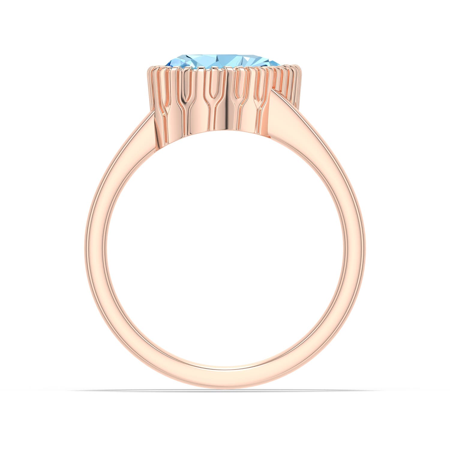10x7mm AAAA Grooved Tilted Pear Aquamarine Solitaire Ring in 18K Rose Gold - side 1