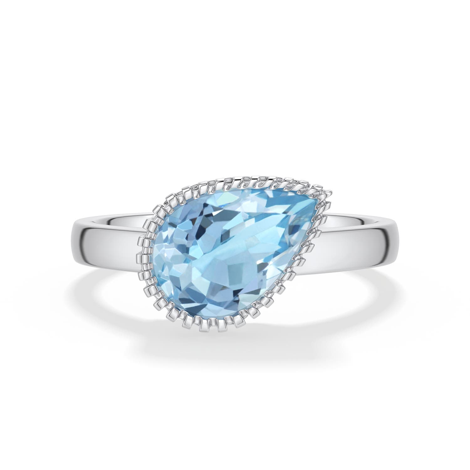 10x7mm AAA Grooved Tilted Pear Aquamarine Solitaire Ring in White Gold - main