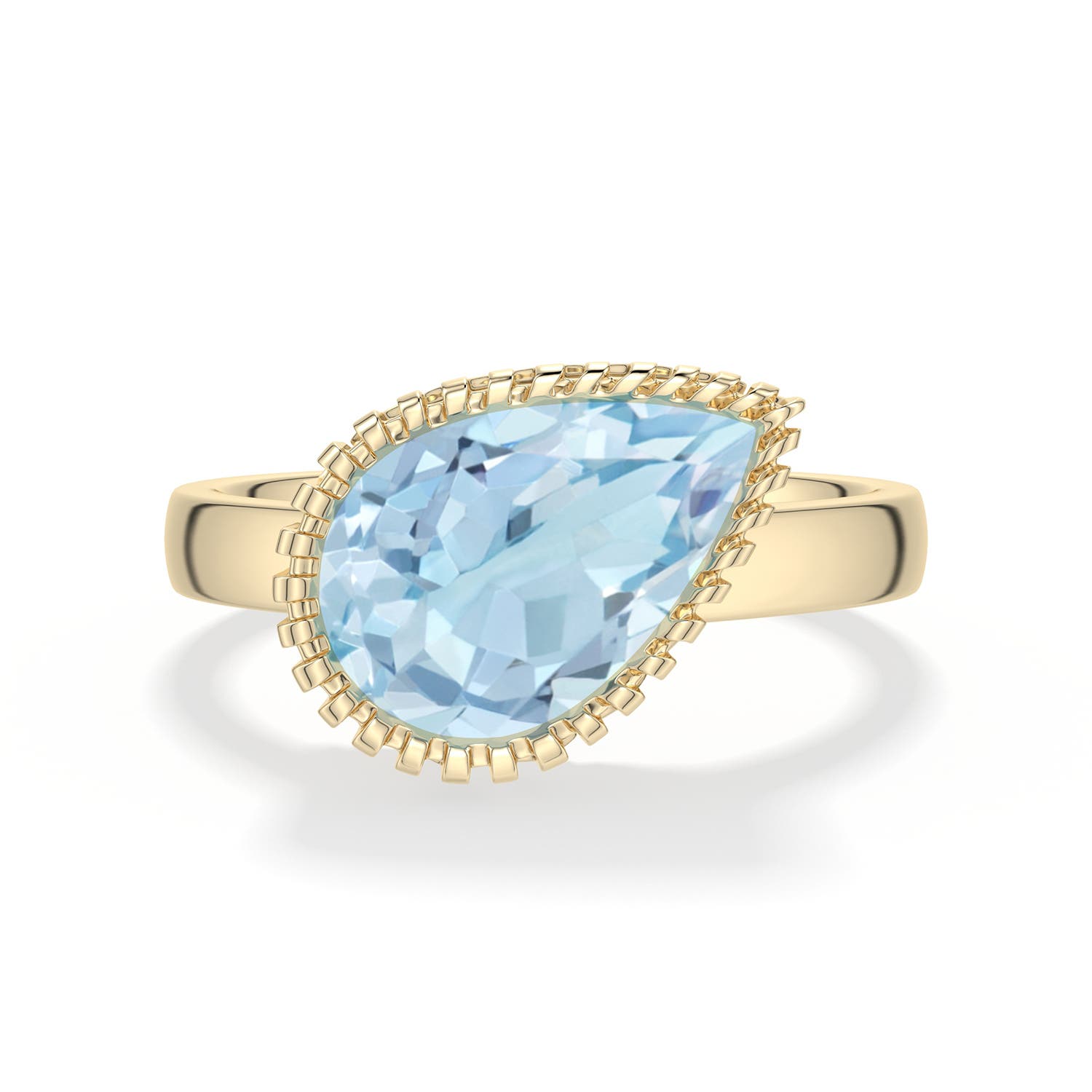 Angara 2.45 CTW Grooved Tilted Pear Aquamarine Solitaire Ring in 14K Yellow Gold