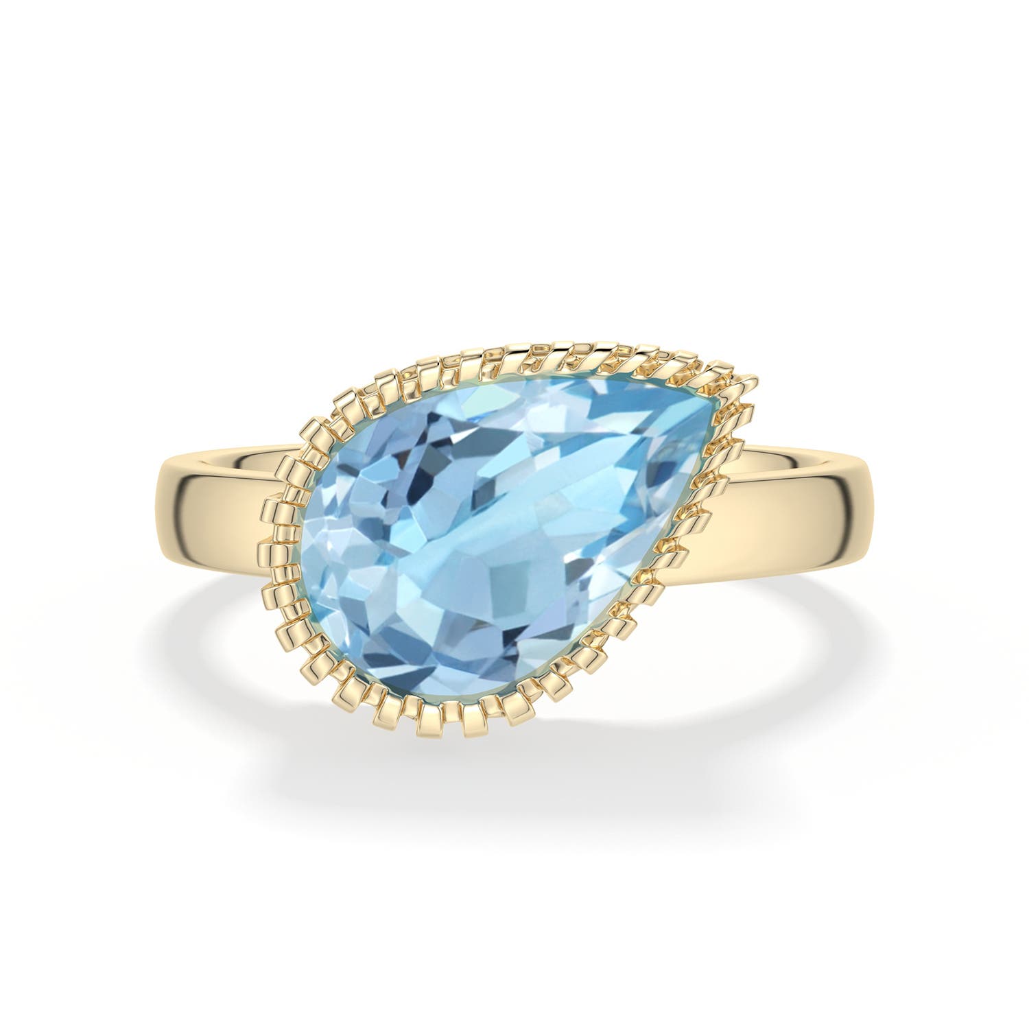 Angara 2.45 CTW Grooved Tilted Pear Aquamarine Solitaire Ring in 18K Yellow Gold