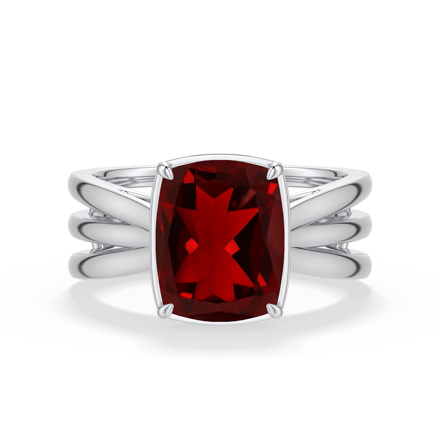 10x8mm AAAA Cushion Rectangular Garnet Triple Split Shank Ring in White Gold - main