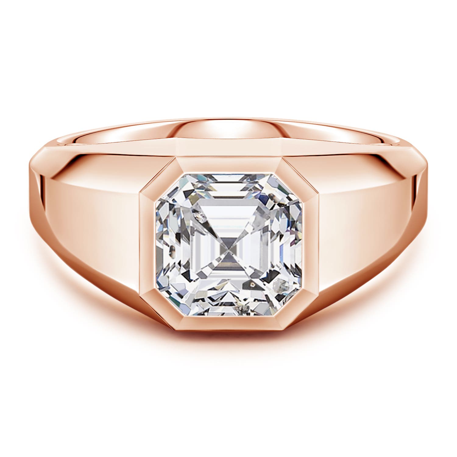 8mm HSI2 Asscher-Cut Diamond men's Octagon Signet Ring in Rose Gold
