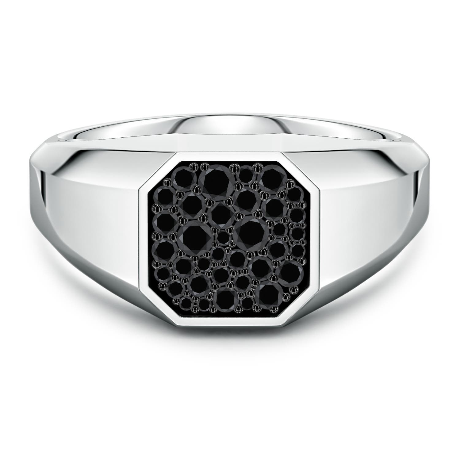 2mm AA Pavé-Set Enhanced Black Diamond Men’s Octagon Signet Ring in S999 Silver