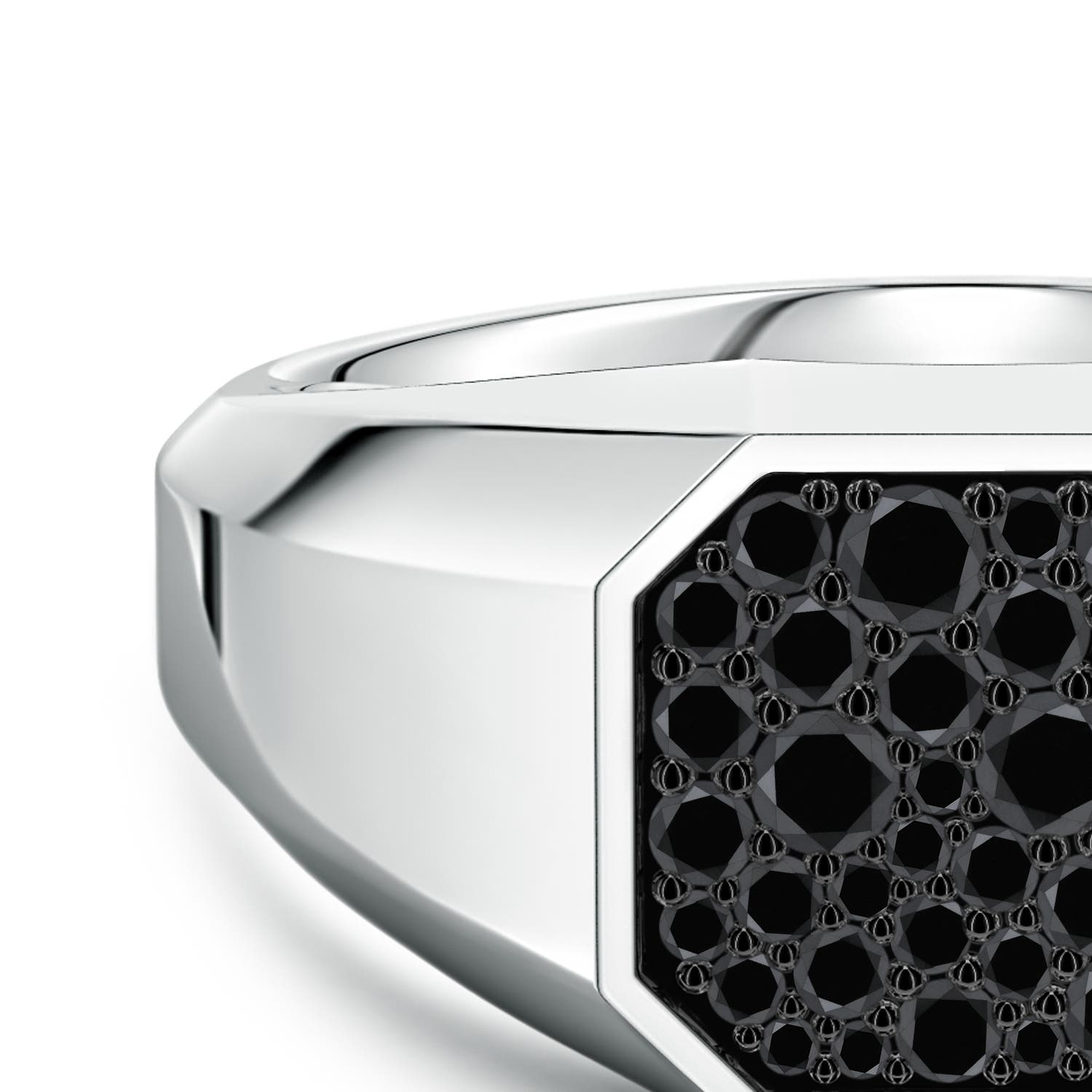 2mm AA Pavé-Set Enhanced Black Diamond Men’s Octagon Signet Ring in S999 Silver - side 6