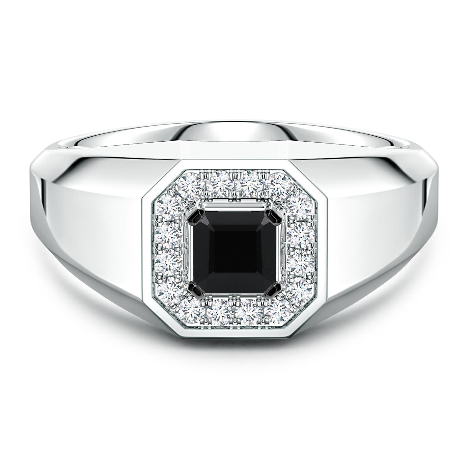 Angara 0.84 CTW Asscher-Cut Enhanced Black Diamond Halo Men's Octagon Signet Ring in Silver