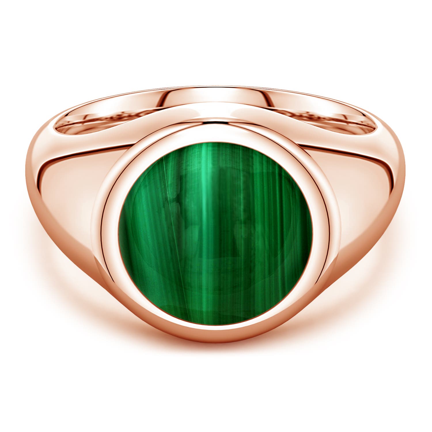 12mm AAA Round Malachite Men’s Signet Ring in Rose Gold