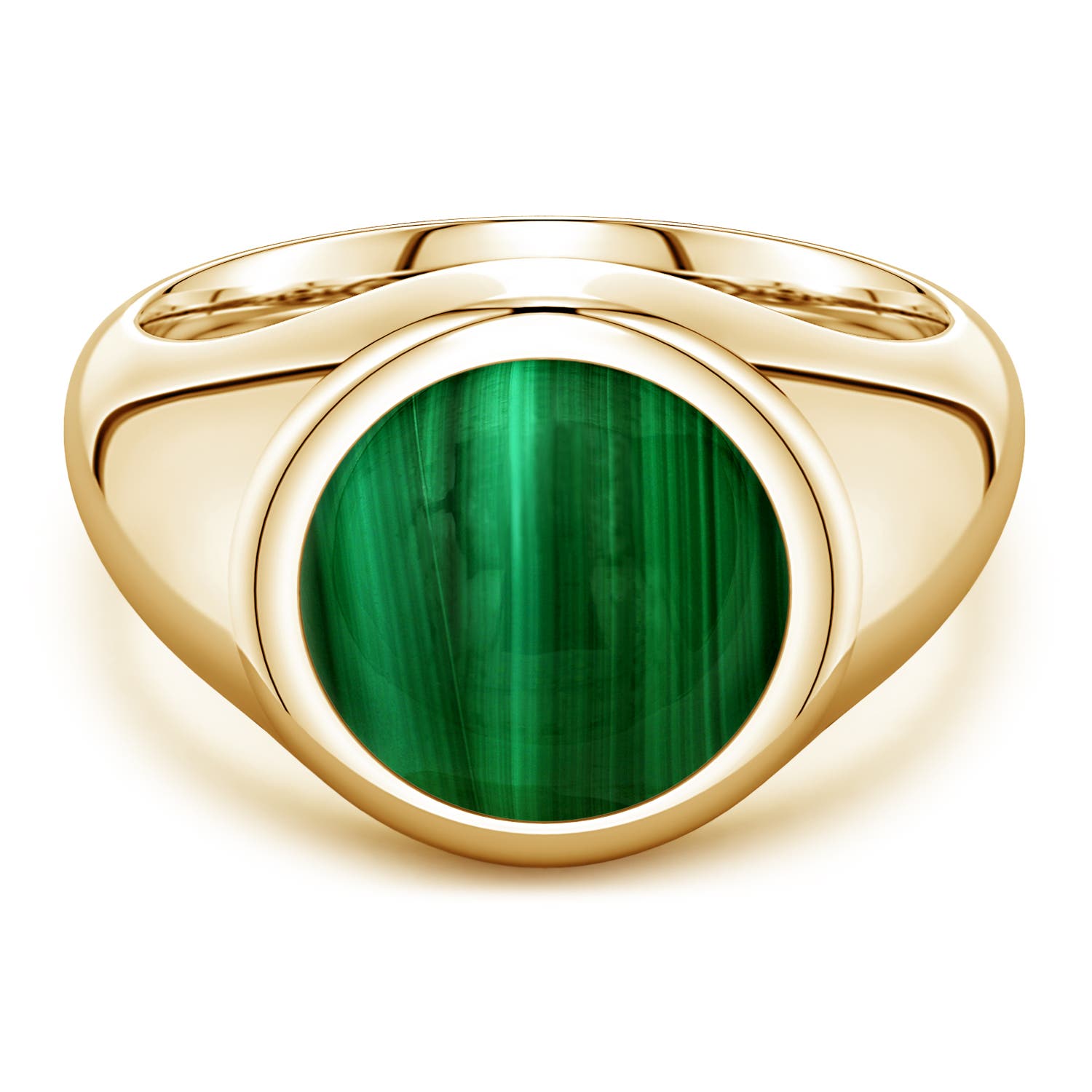 Angara 7.08 CTW Round Malachite Menâs Signet Ring in 14K Yellow Gold