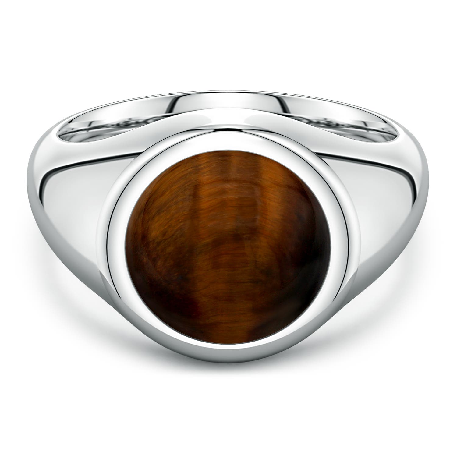 12mm AAA Round Tiger's Eye Men’s Signet Ring in S999 Silver