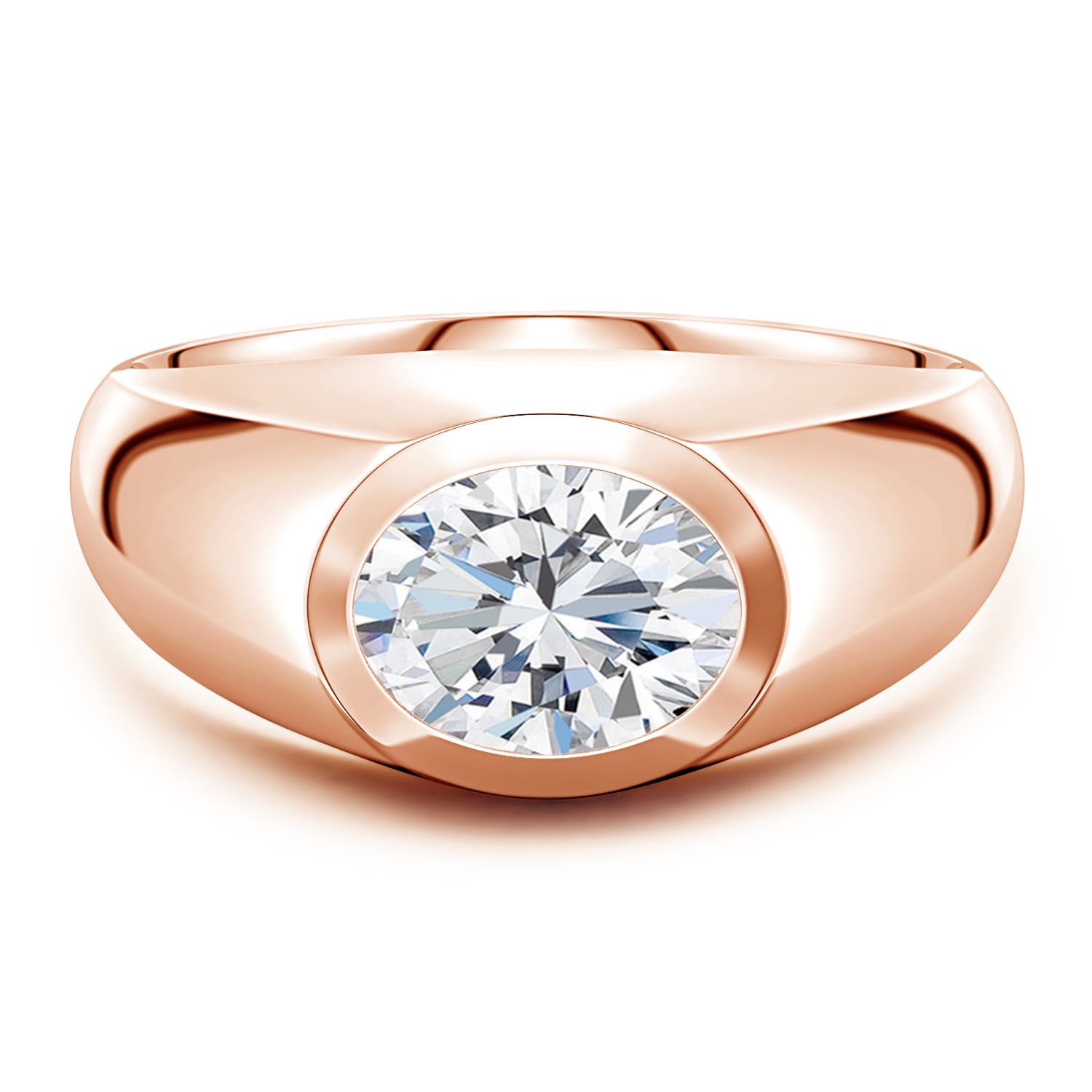 9x7mm GVS2 East-West Oval Diamond men's Signet Ring in 18K Rose Gold