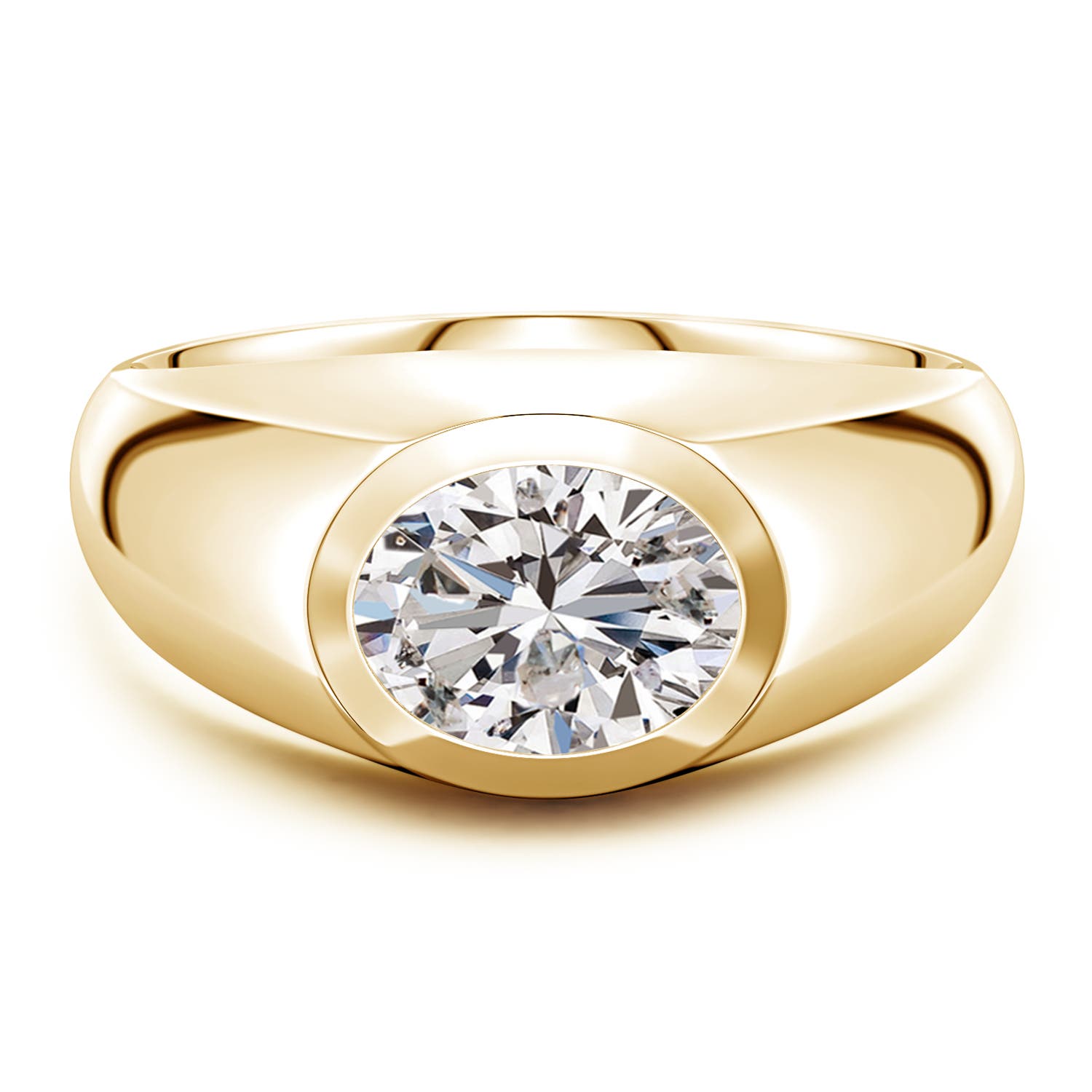 9x7mm IJI1I2 East-West Oval Diamond men's Signet Ring in Yellow Gold