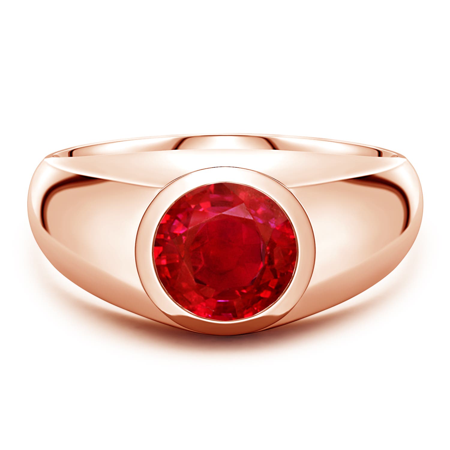 8mm AAA Round Ruby men's Signet Ring in Rose Gold