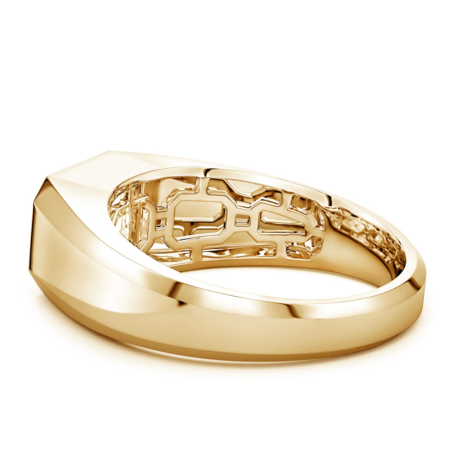 8.5x6.5mm IJI1I2 East-West Emerald-Cut Diamond Men's Signet Ring in Yellow Gold - side 3