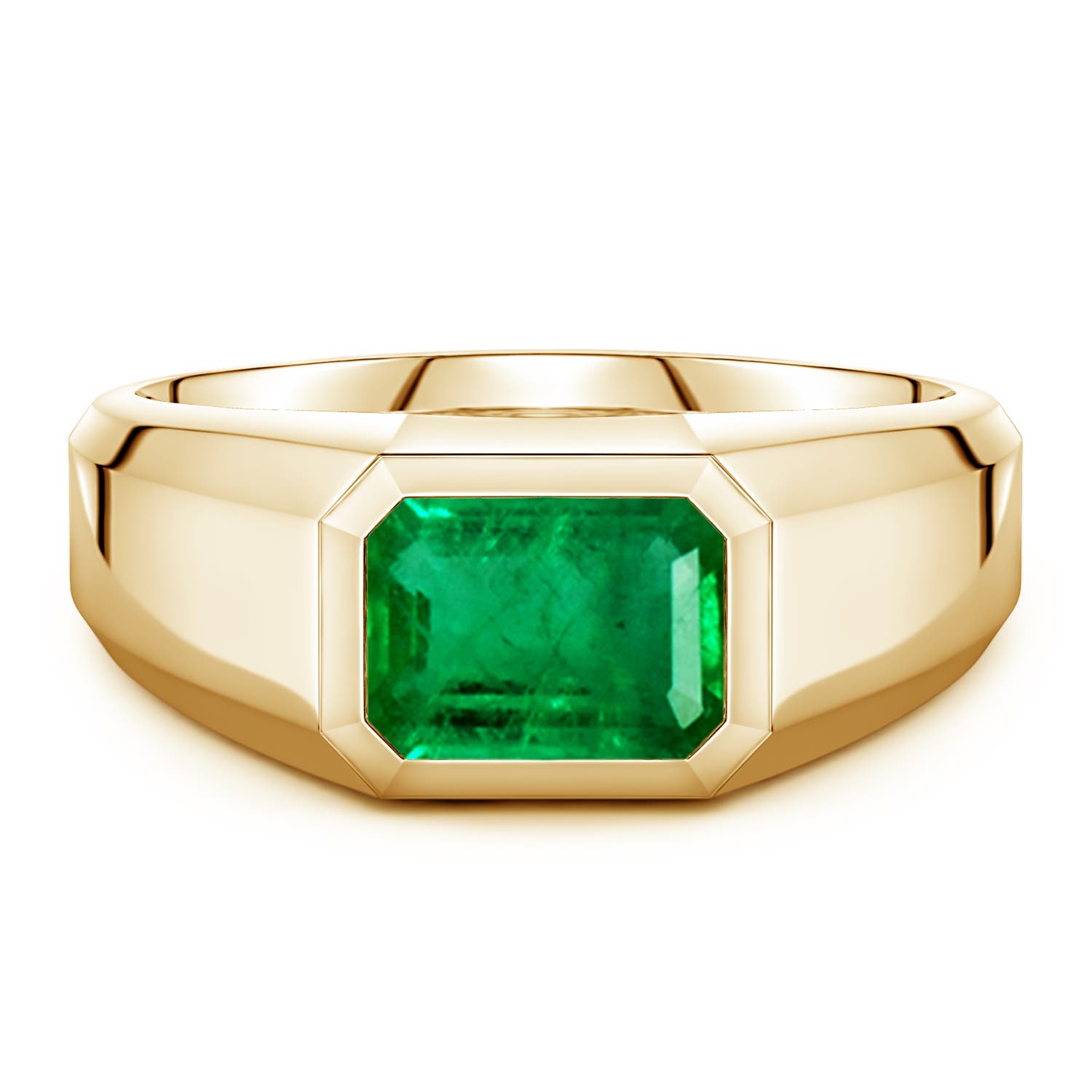 9x7mm AAA East-West Emerald-Cut Emerald Men's Signet Ring in Yellow Gold