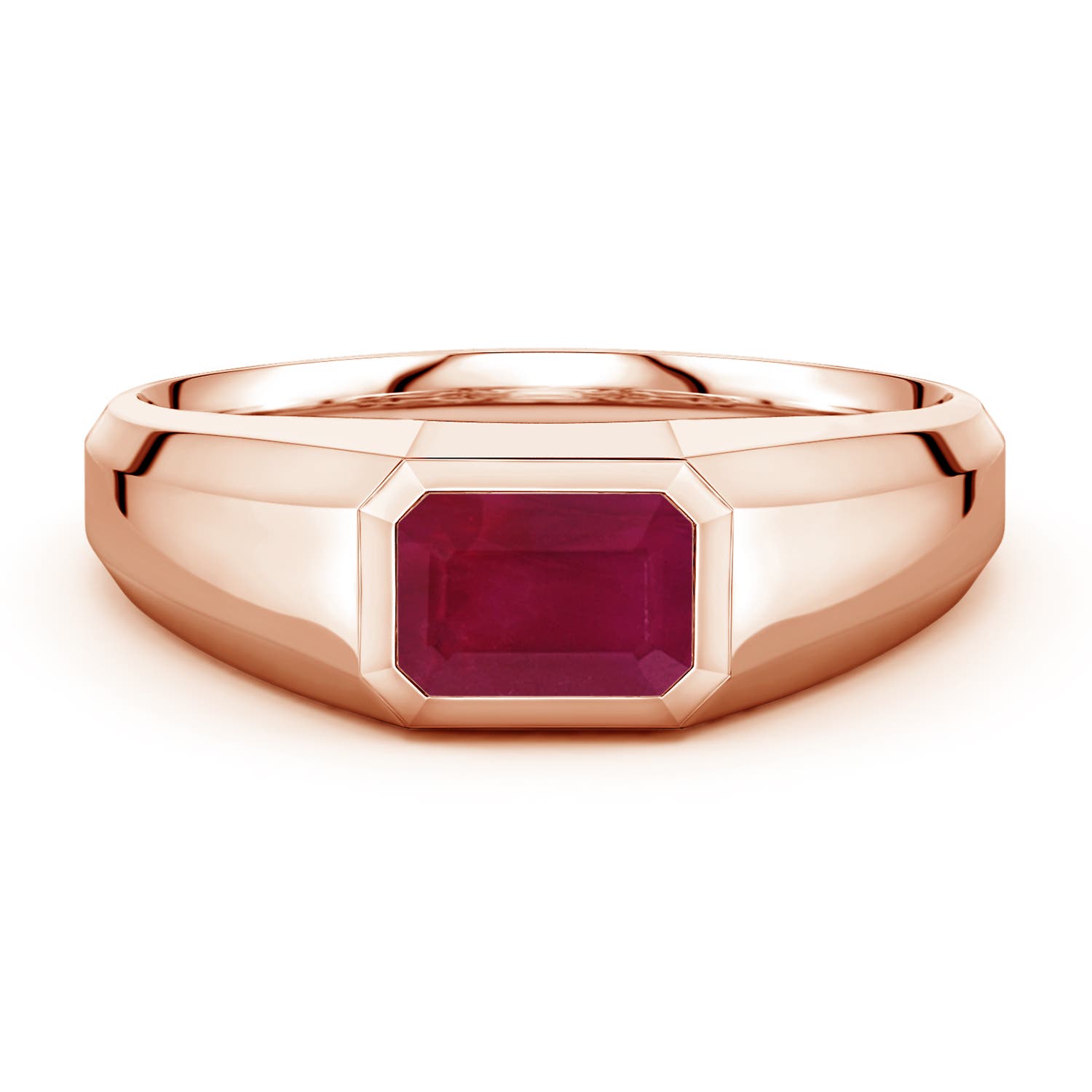 7x5mm A East-West Emerald-Cut Ruby Men's Signet Ring in Rose Gold
