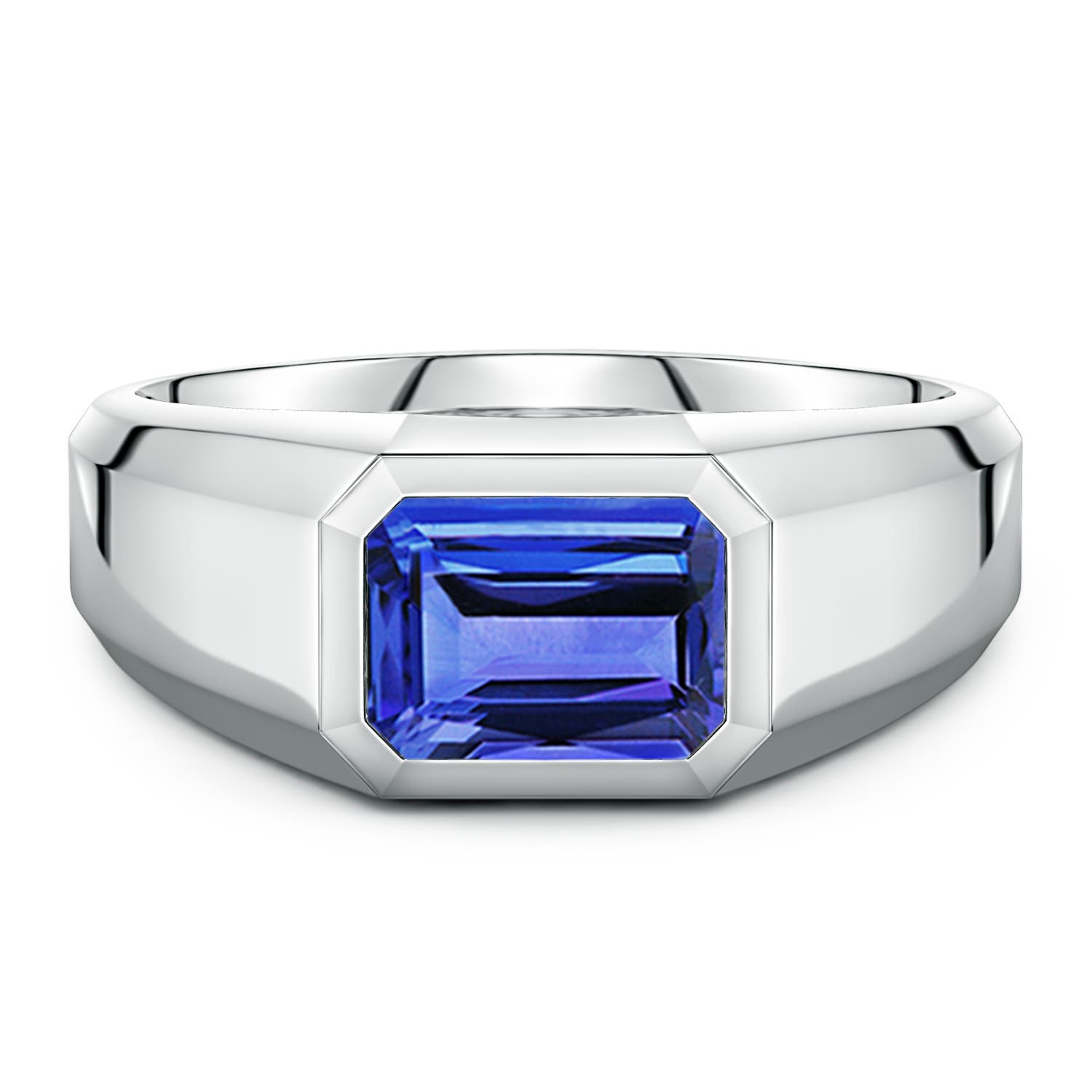 9x7mm AAA East-West Emerald-Cut Tanzanite Men's Signet Ring in White Gold