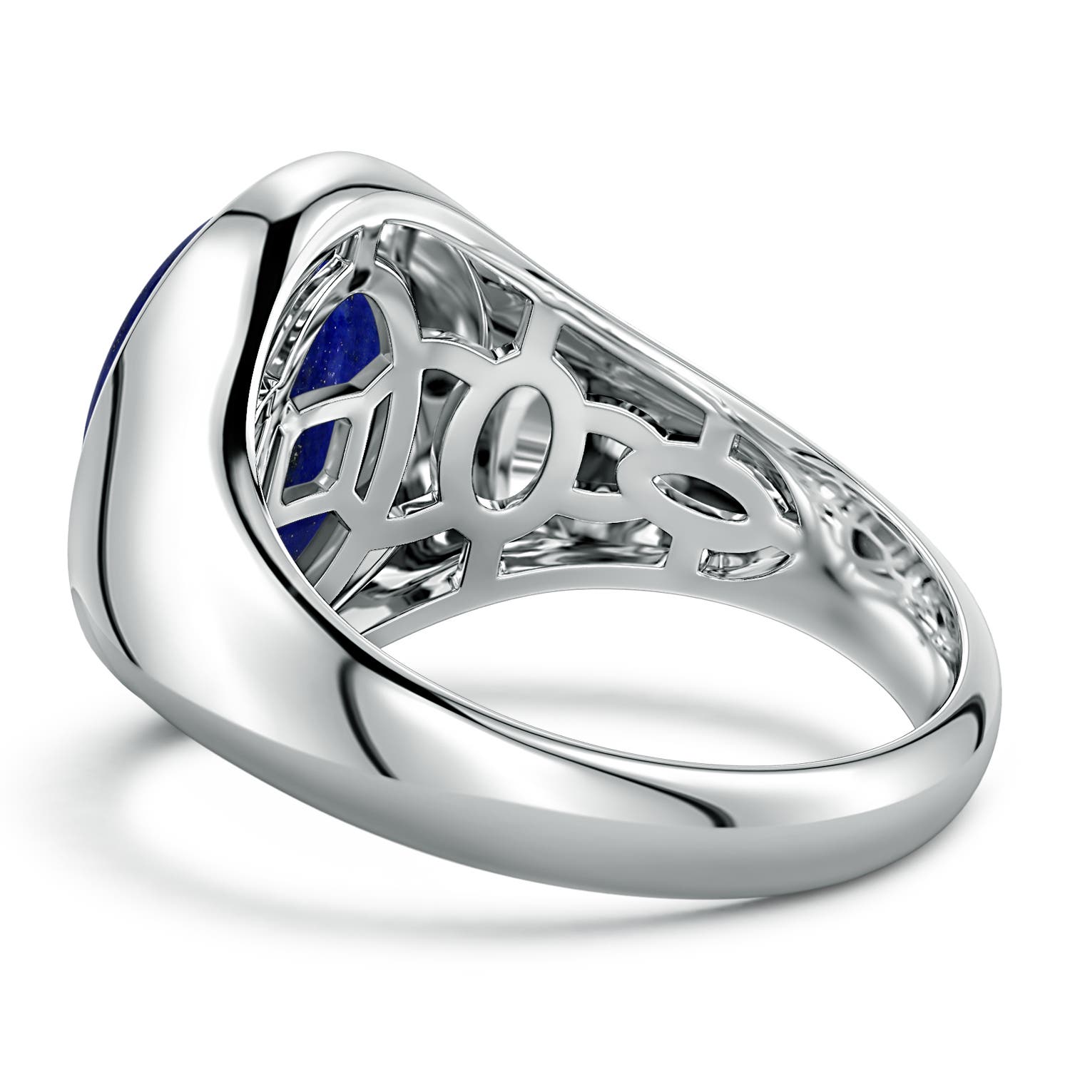 14x11mm AAA Oval Lapis Lazuli Men’s Signet Ring in White Gold - side 4