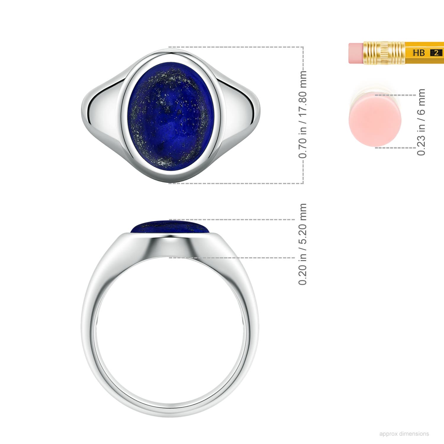 14x11mm AAA Oval Lapis Lazuli Men’s Signet Ring in White Gold - ruler