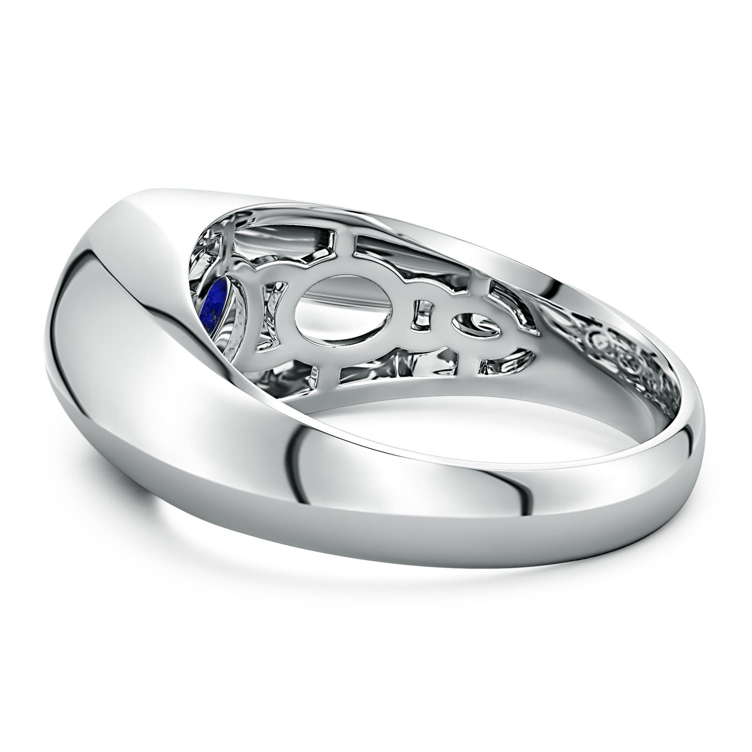 9x7mm AAA East-West Oval Lapis Lazuli Men's Signet Ring in S999 Silver - side 4