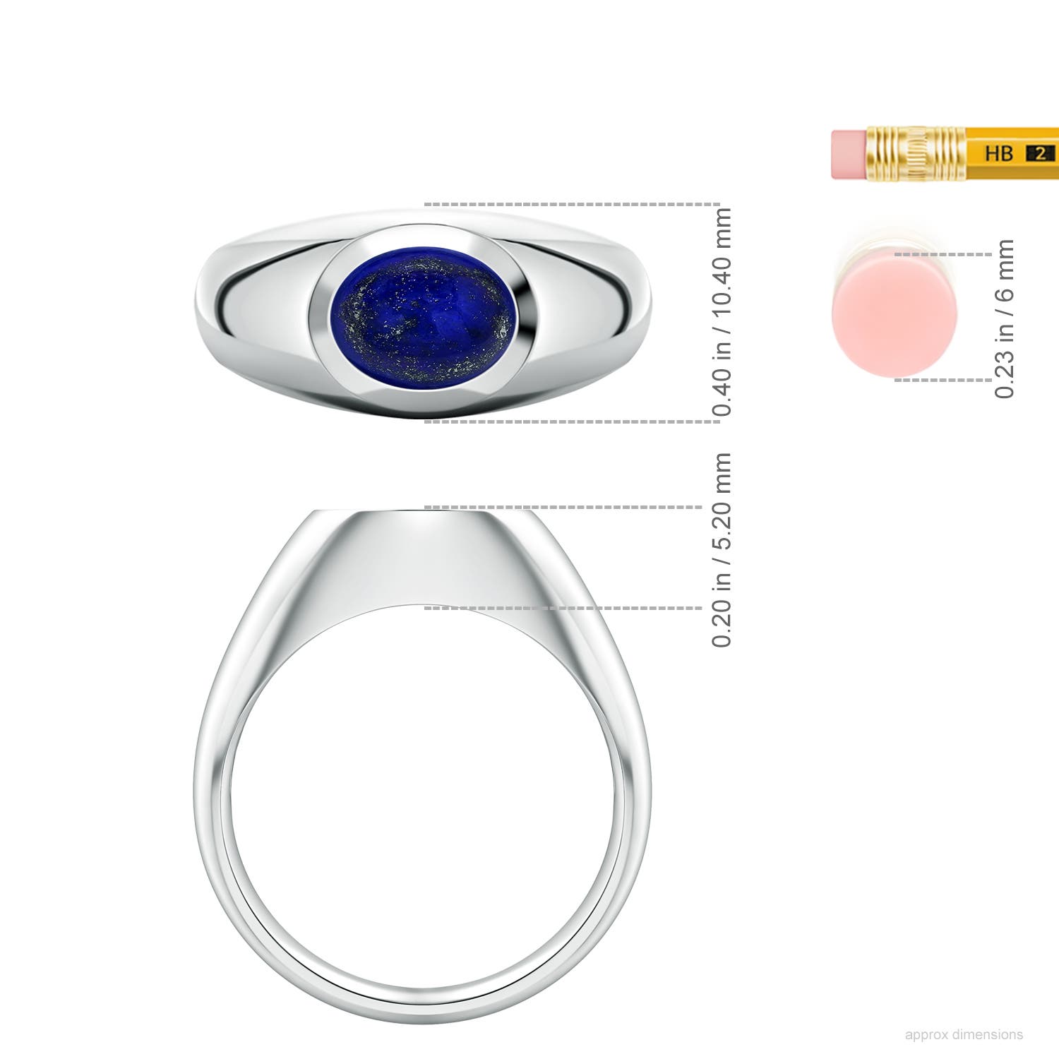 9x7mm AAA East-West Oval Lapis Lazuli Men's Signet Ring in S999 Silver - ruler