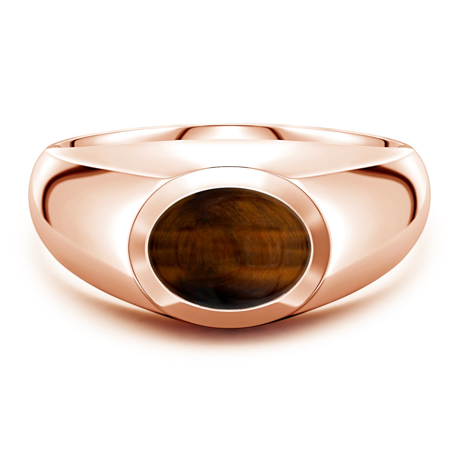 9x7mm AAA East-West Oval Tiger's Eye Men's Signet Ring in Rose Gold