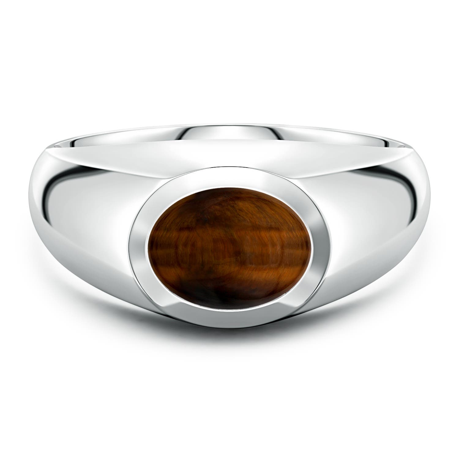 9x7mm AAA East-West Oval Tiger's Eye Men's Signet Ring in S999 Silver