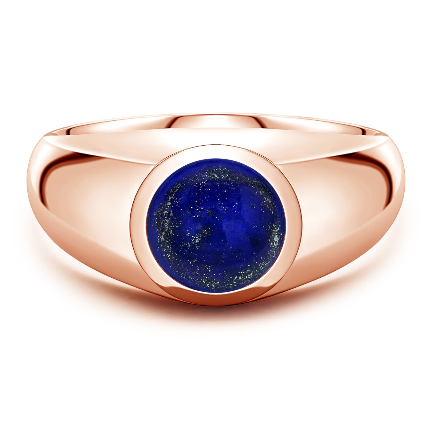 8mm AAA Round Lapis Lazuli Men's Signet Ring in Rose Gold