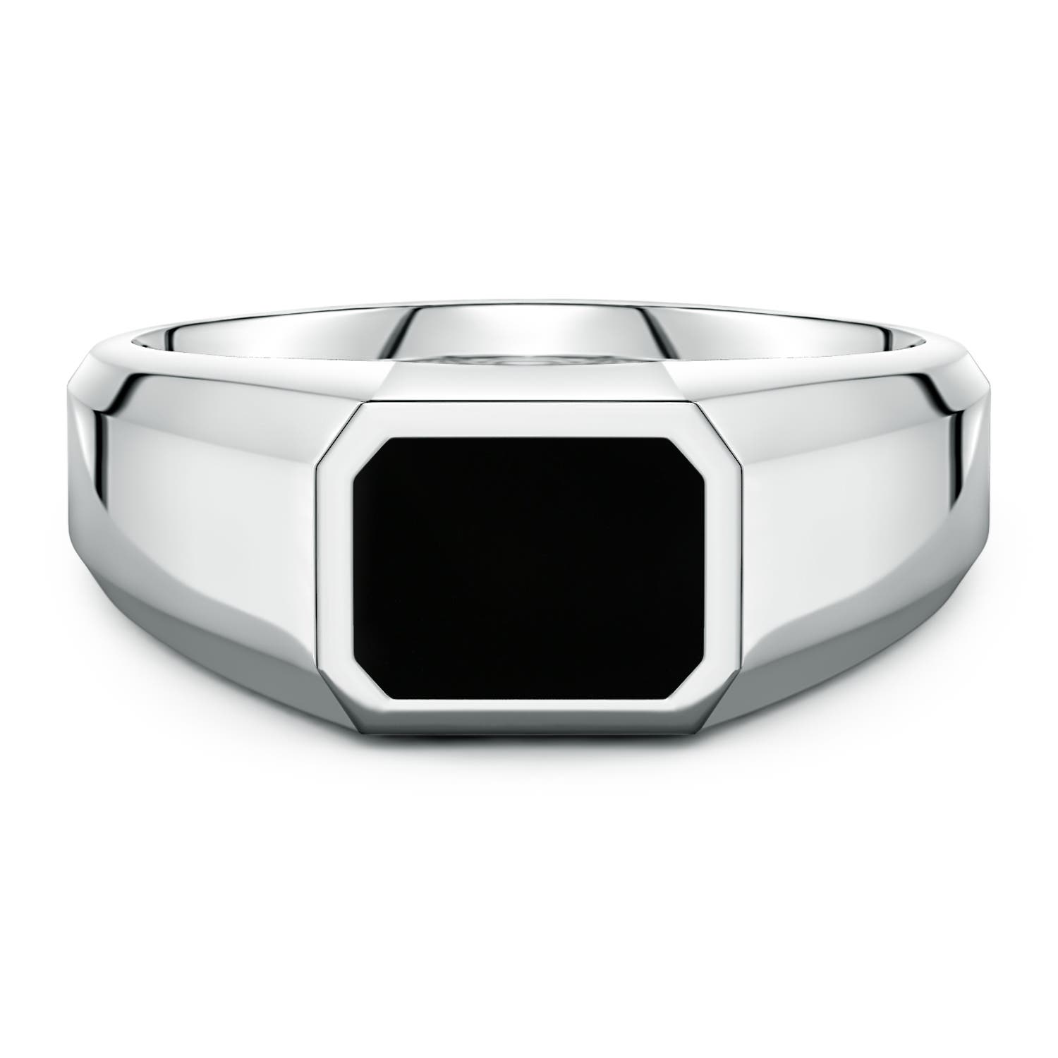 8x6mm AAA Emerald-Cut Black Onyx Men's Signet Ring in S999 Silver