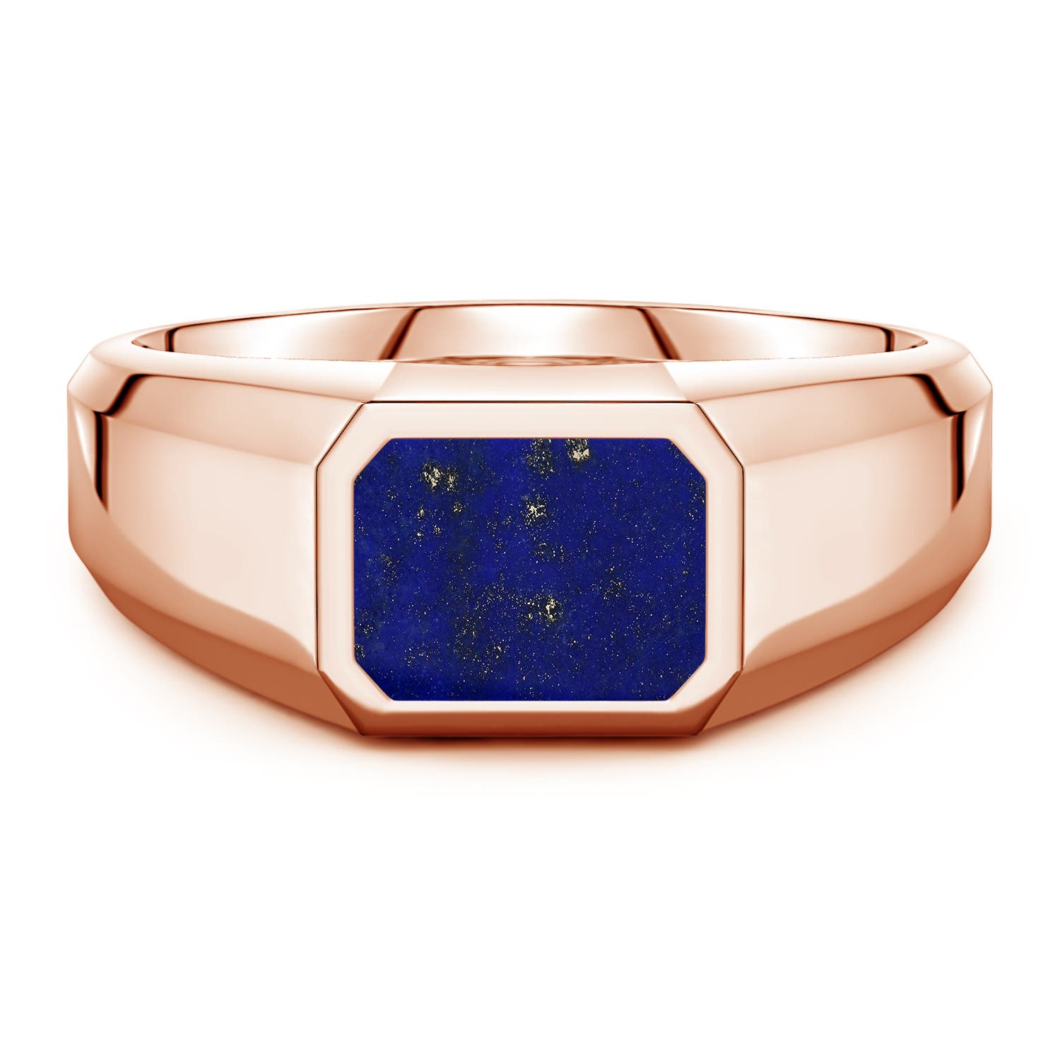 8x6mm AAA Emerald-Cut Lapis Lazuli Men's Signet Ring in Rose Gold