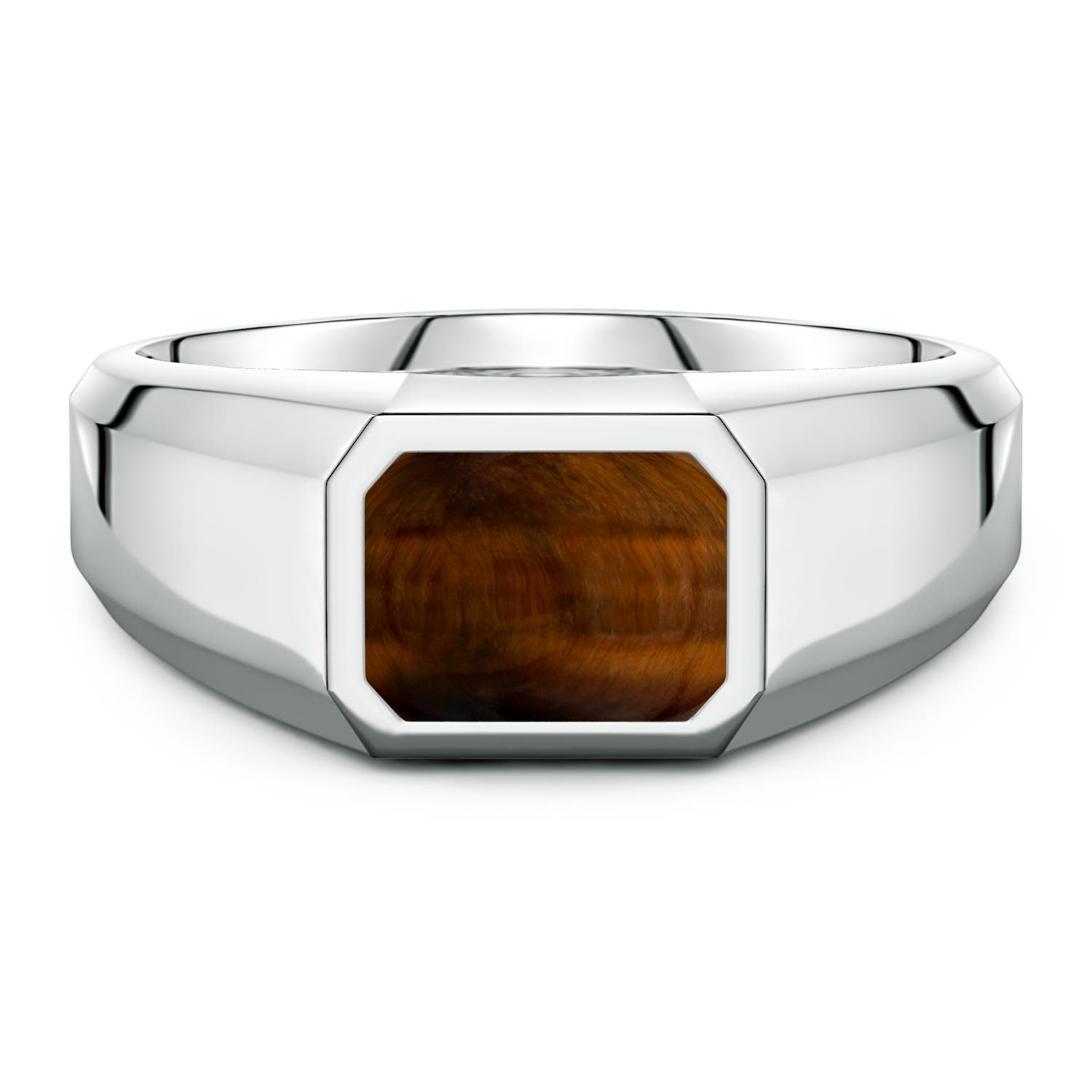 8x6mm AAA Emerald-Cut Tiger's Eye Men's Signet Ring in S999 Silver