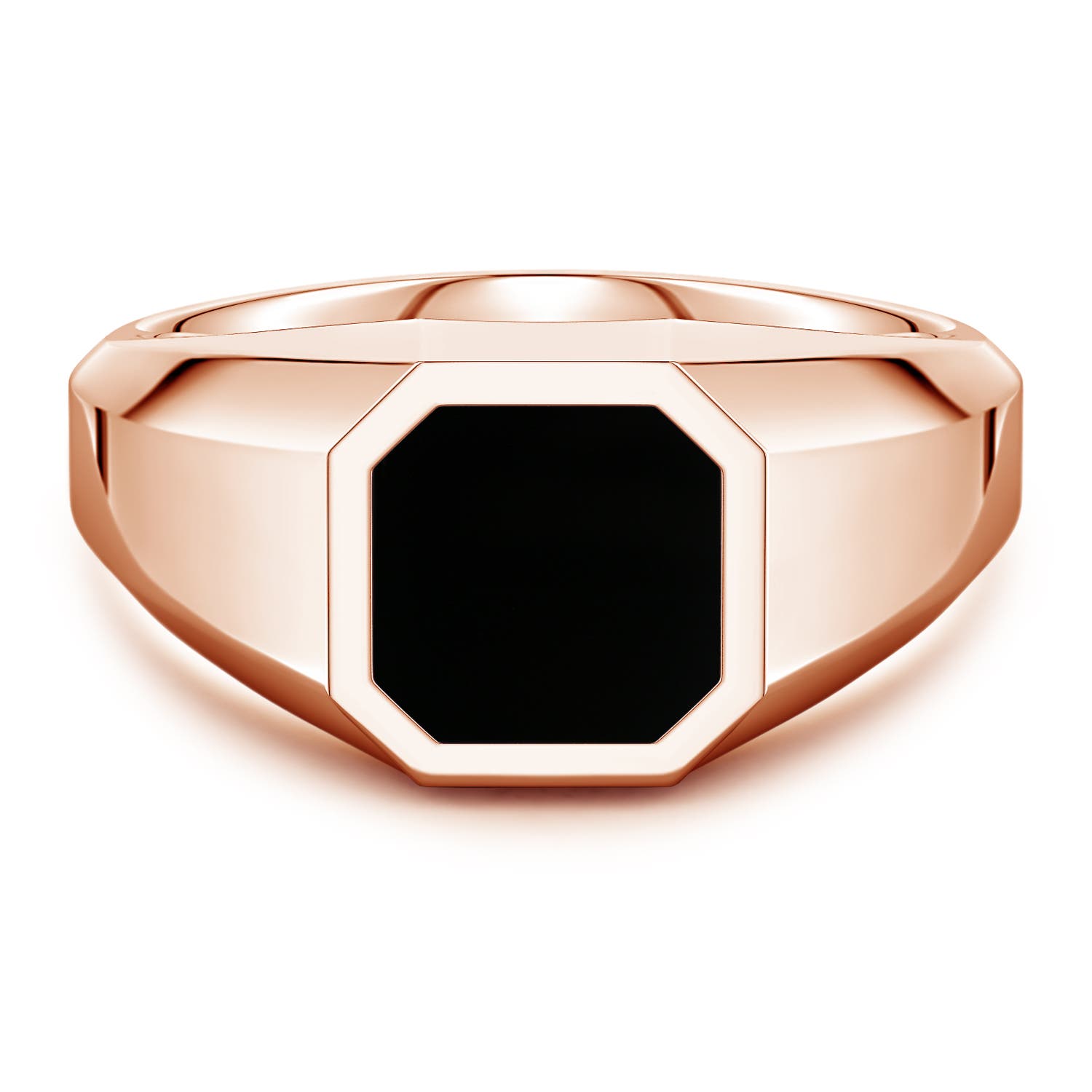 8mm AAA Square Emerald-Cut Black Onyx Men's Octagon Signet Ring in Rose Gold