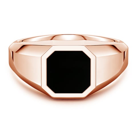8mm AAA Square Emerald-Cut Black Onyx Men's Octagon Signet Ring in Rose Gold