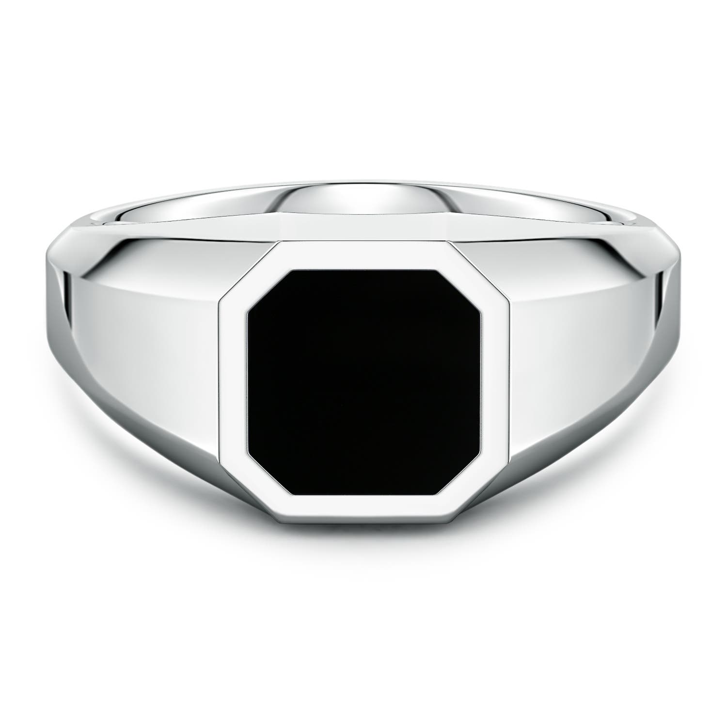 8mm AAA Square Emerald-Cut Black Onyx Men's Octagon Signet Ring in S999 Silver