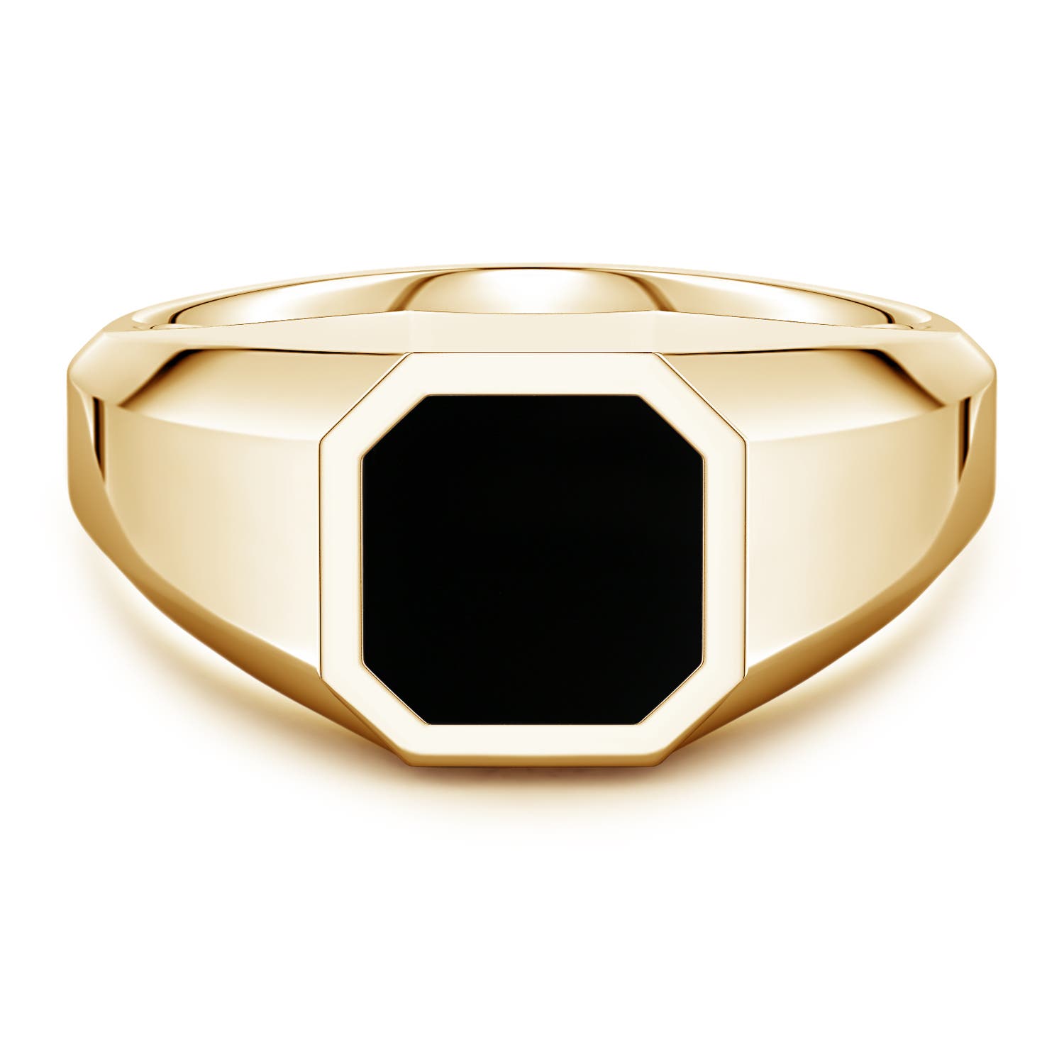 8mm AAA Square Emerald-Cut Black Onyx Men's Octagon Signet Ring in Yellow Gold