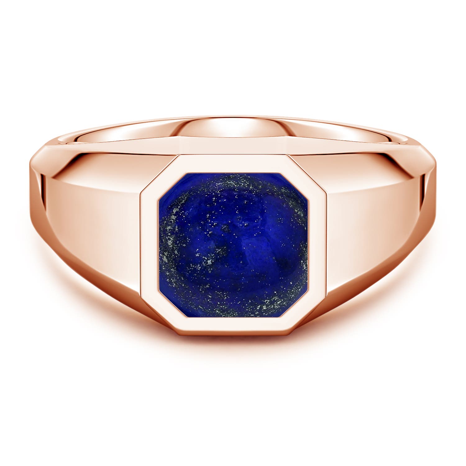 8mm AAA Square Emerald-Cut Lapis Lazuli Men's Octagon Signet Ring in Rose Gold