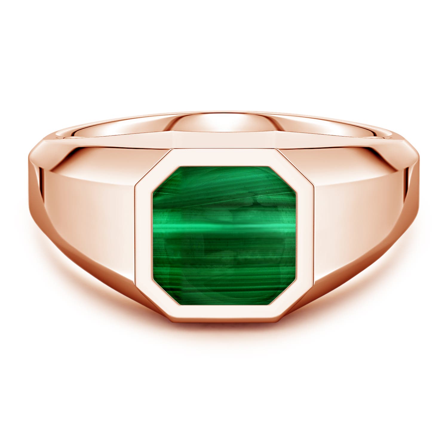8mm AAA Square Emerald-Cut Malachite Men's Octagon Signet Ring in Rose Gold