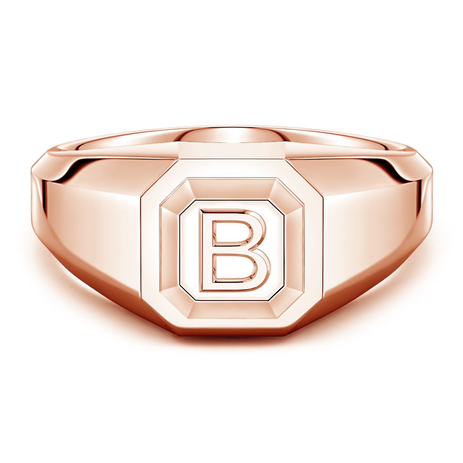 Men's Capital 'B' Octagon Signet Ring in Rose Gold